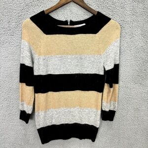 Kenar Striped Angora Sweater Small Black‎ Beige Gray Luxury Preppy Minimalist